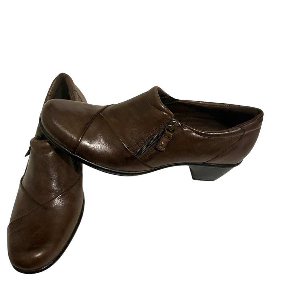 Clarks Bendables Shoes 9M Burnished Brown Leather Slip-On Comfort Heel Loafer